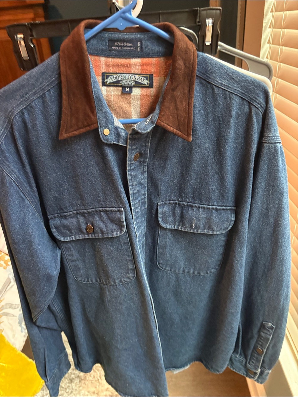 Men's Denim Jacket with Brown Suede Collar - Blue